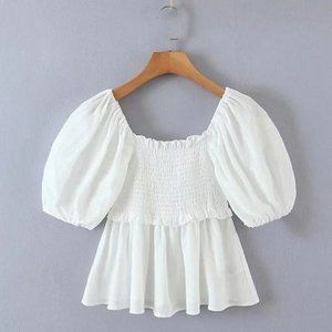White Puff Sleeve Top • New With Tags